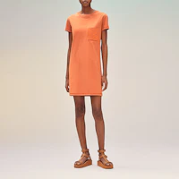 Lookbook (W) 에르메스 SS22 멜란테 오렌지 자수 포켓 스트레이트 컷 드레스 H2E4508DU2N