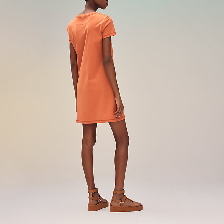 Shop (Women) HERMES SS22  Straight Cut Embroidered Pocket Dress in Melanthe Orange H2E4508DU2N