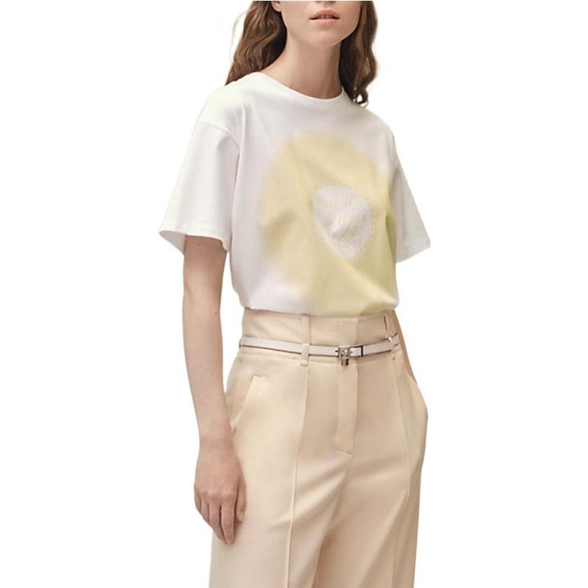 Lookbook (W) エルメス SS22 ホワイトクルーネックTシャツ ソリッドパターンプリント入り。 H2E4618DU5R