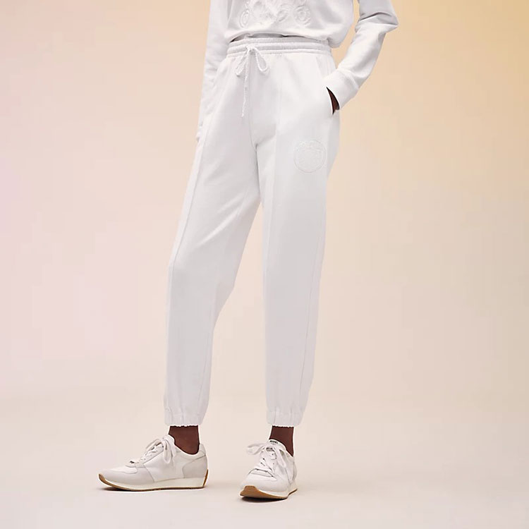 Shop (Women) HERMES SS22  White Elastic Waist Casual Pants with Logo Embroidery. H2E4410DQ90