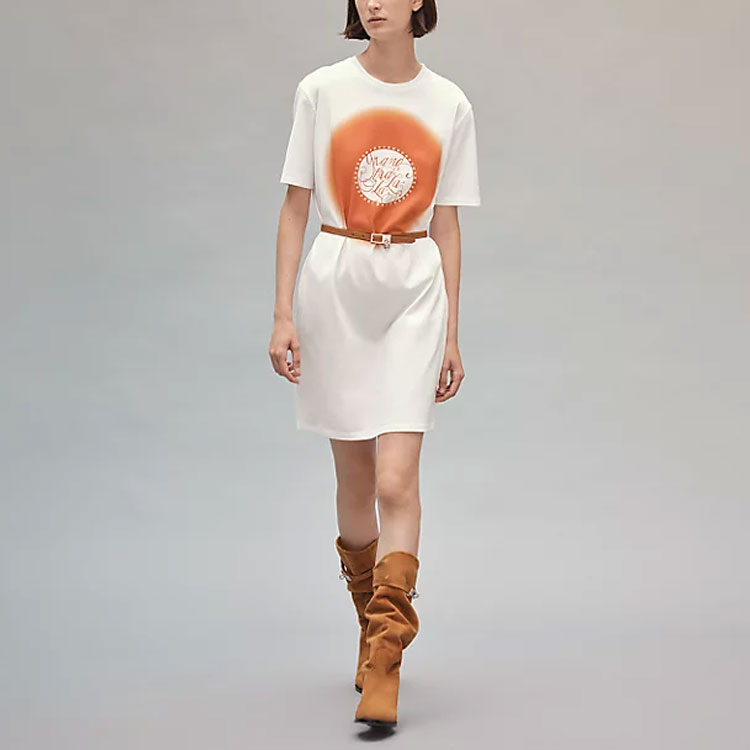 Lookbook (Women) HERMES SS22  White Geometric Letter Print Jersey Short-Sleeve Dress H2E4513DU90