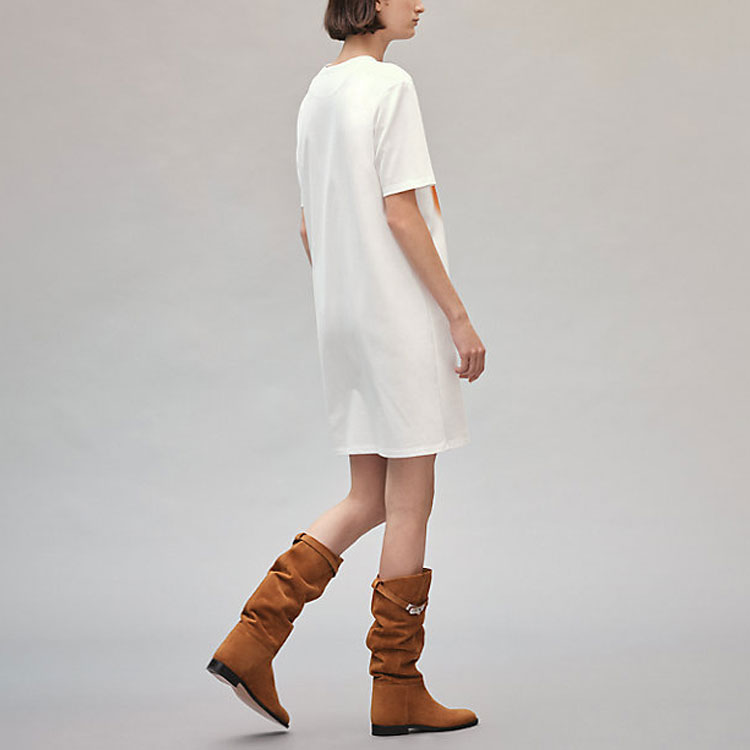 Shop (Women) HERMES SS22  White Geometric Letter Print Jersey Short-Sleeve Dress H2E4513DU90