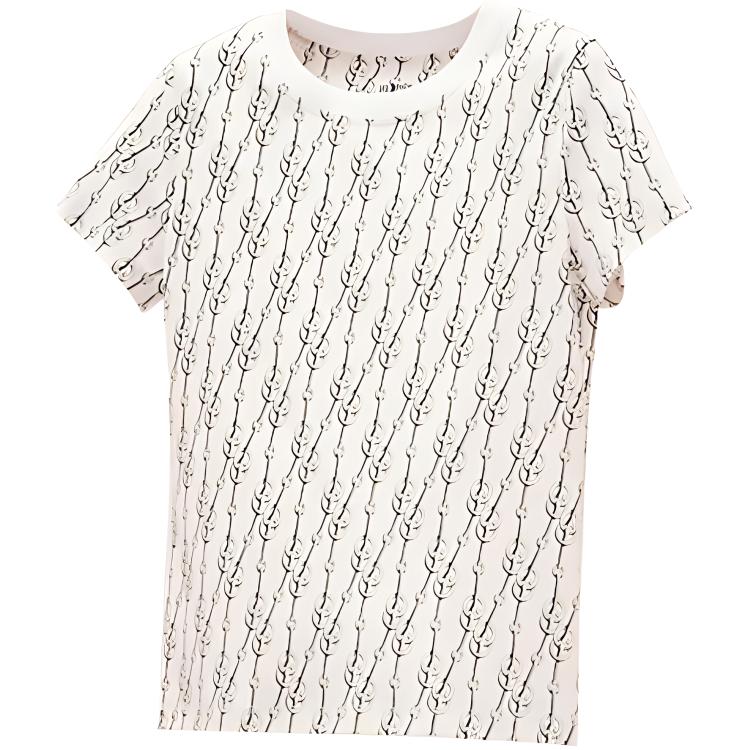 (Women) HERMES SS22  White Geometric Print Short-Sleeve T-Shirt. H2E4600DG90