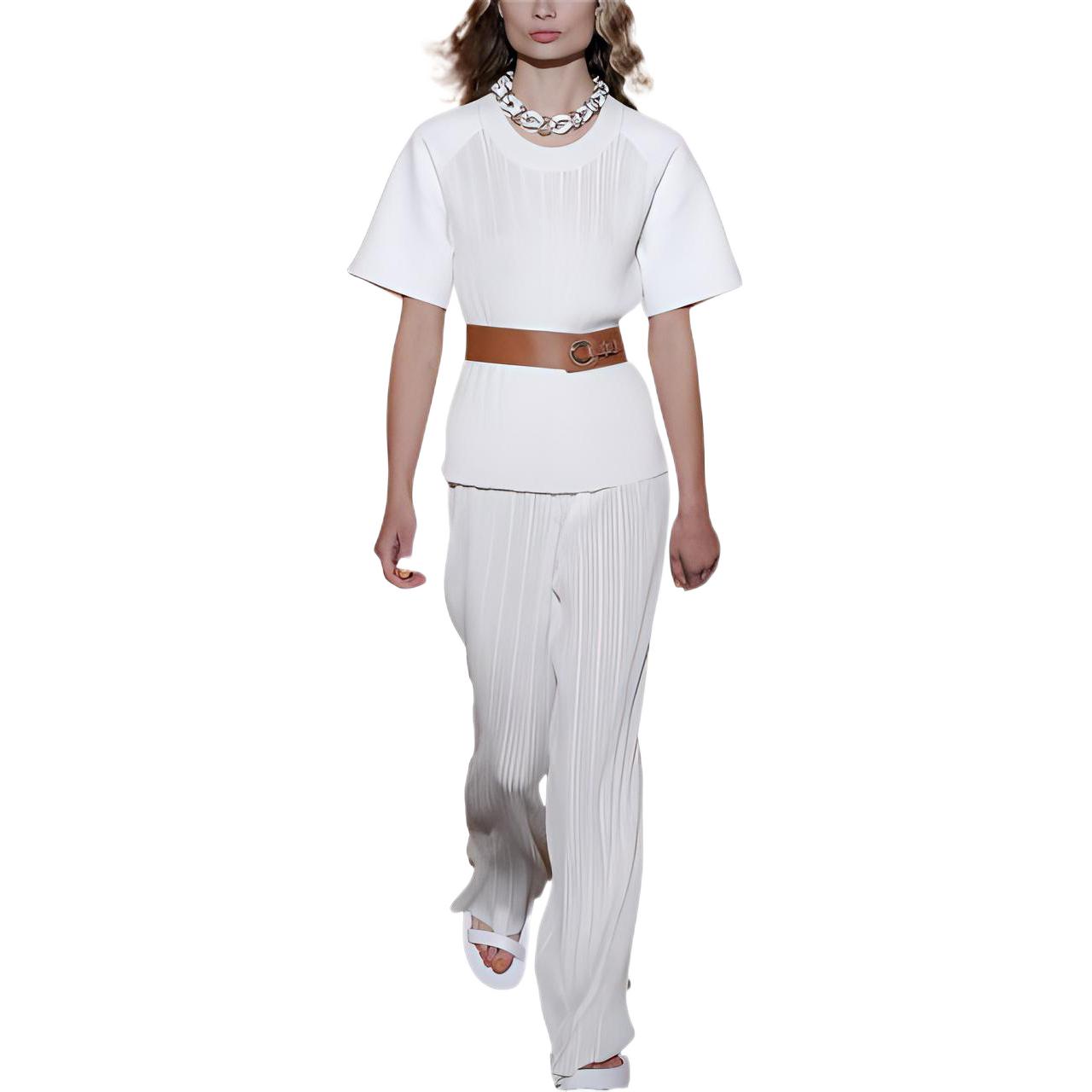 (Women) HERMES SS22  White Ribbed Knit Short-Sleeve Top with Cut-Out Design H2E2639D990