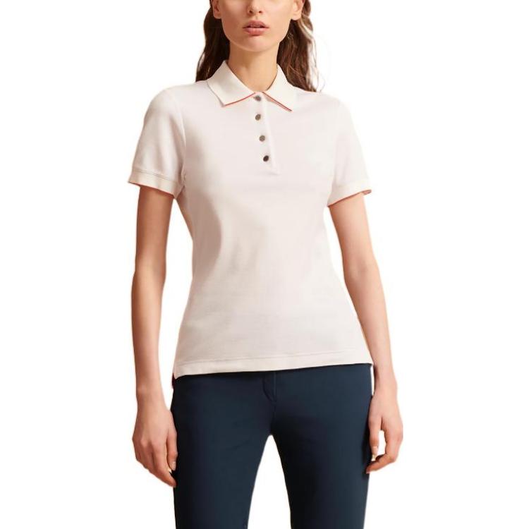 Details for (Women) HERMES SS22  White Short Sleeve Polo Shirt with Partial Button Placket. H800270EV06