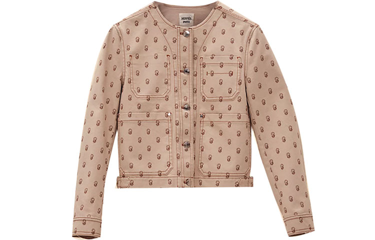 (Women) HERMES SS22 Cliquetis Pink Multi-Pocket Saddle Print Jacket for Women. H2E0254DS1J