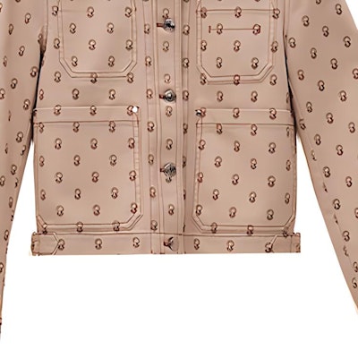 (Women) HERMES SS22 Cliquetis Pink Multi-Pocket Saddle Print Jacket for Women. H2E0254DS1J Details for (Women) HERMES SS22 Cliquetis Pink Multi-Pocket Saddle Print Jacket for Women. H2E0254DS1J