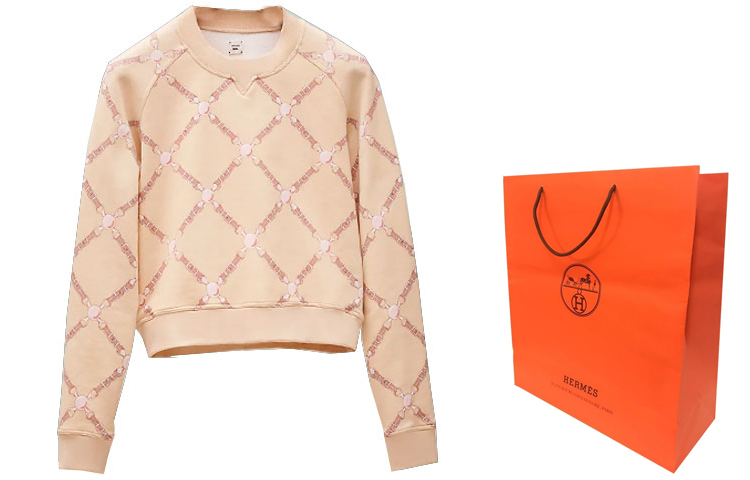 Lookbook (W) Hermes SS22 Cream Geometric Print Pullover Crewneck Sweatshirt H2E4603DK5R