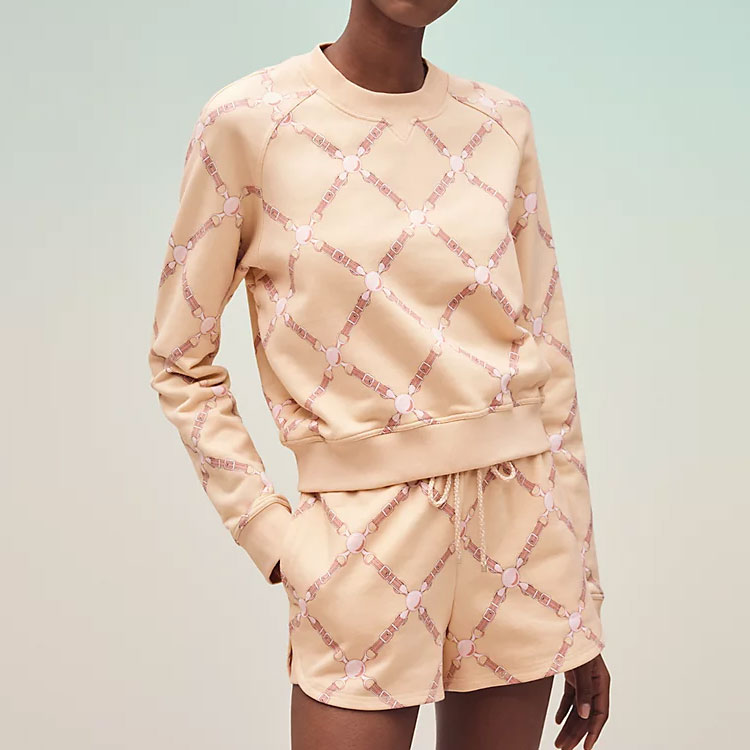 Shop (W) Hermes SS22 Cream Geometric Print Pullover Crewneck Sweatshirt H2E4603DK5R