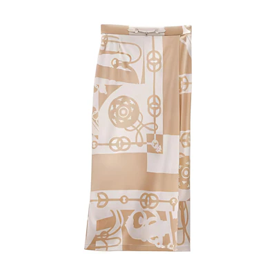 (Women) HERMES SS22 Split Print Casual Midi Skirt Beige Fashion H2E0300DX9136