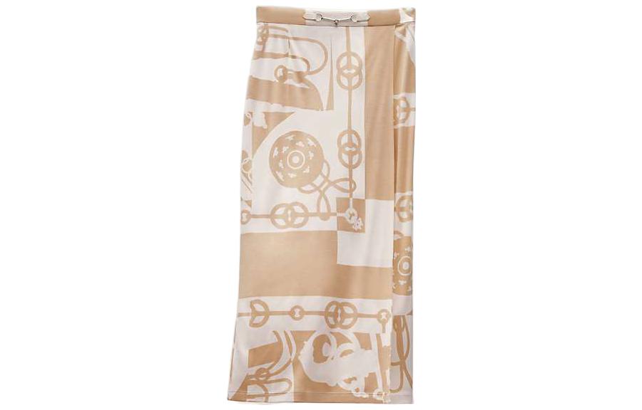 Order (W) HERMES SS22 分割印花休閒中長裙 米色 時尚 H2E0300DX9136