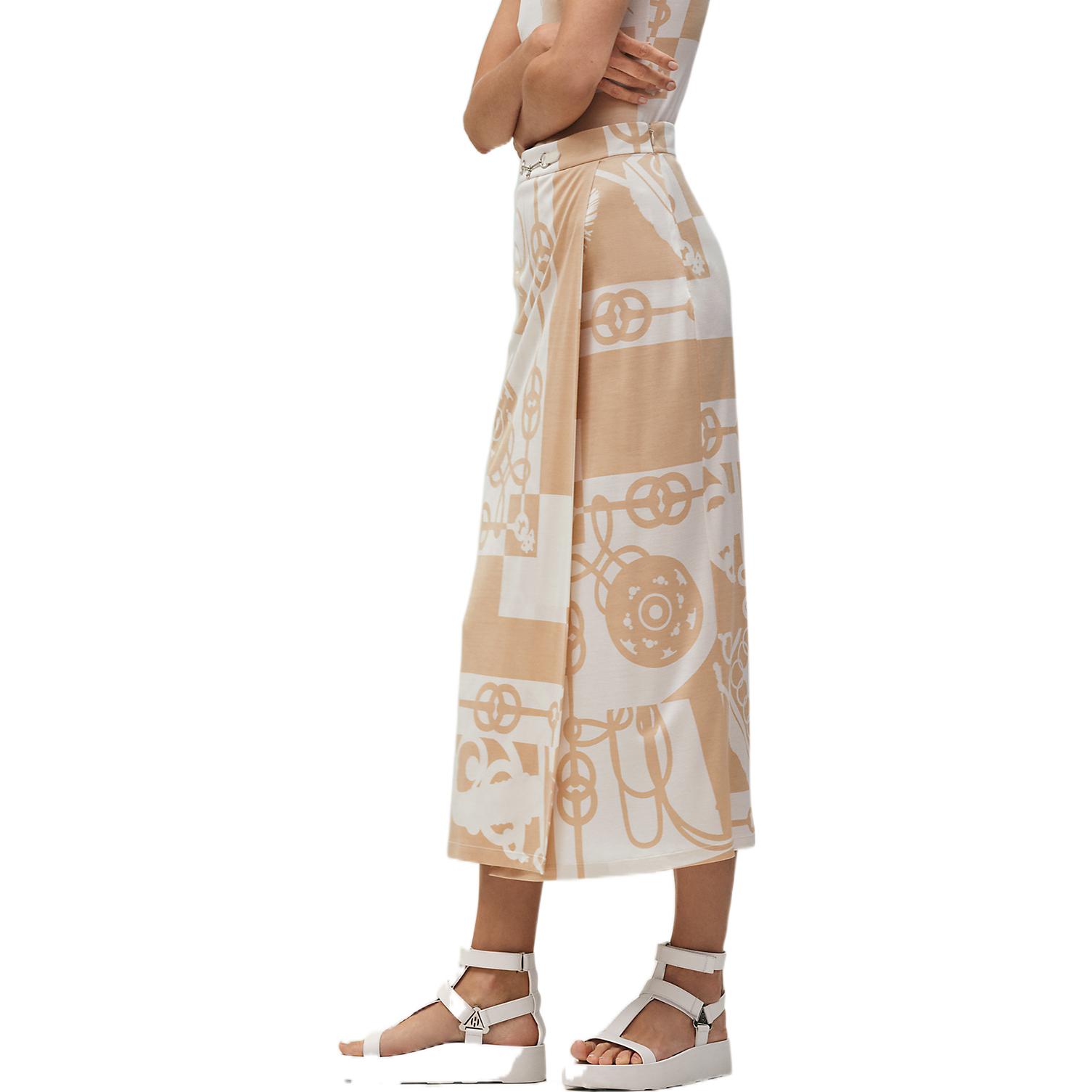 Shop (W) HERMES SS22 分割印花休閒中長裙 米色 時尚 H2E0300DX9136