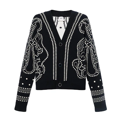(Women) HERMES SS23 Black Polka Dot Knit Cardigan Sweater. H3E2711D802