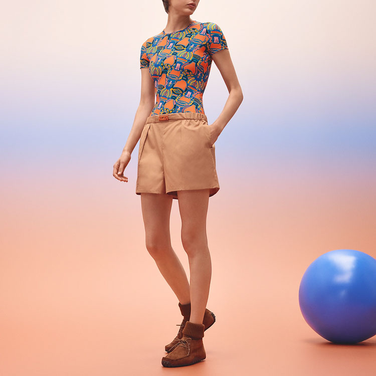 Shop (Women) HERMES SS23  Casual Shorts Brown with Elastic Logo Buckle. H3E3410D801