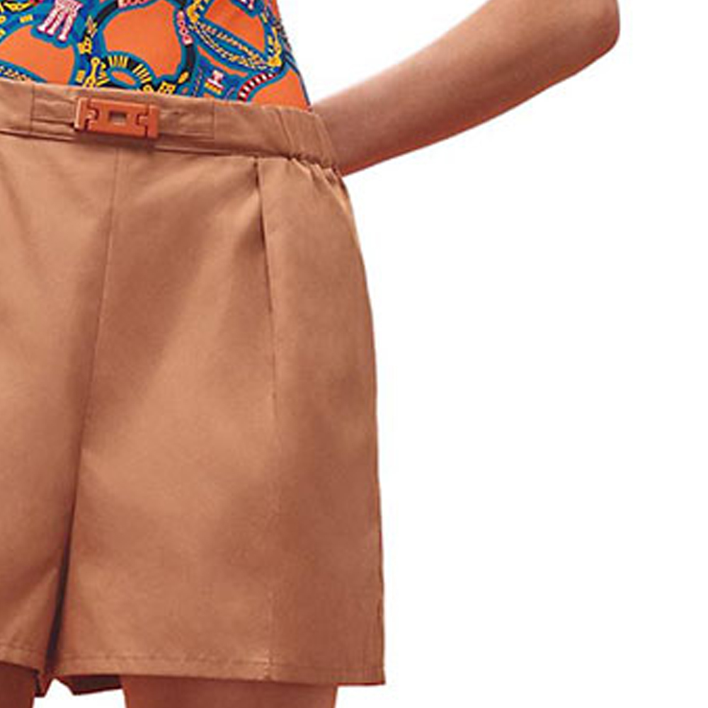 Details for (Women) HERMES SS23  Casual Shorts Brown with Elastic Logo Buckle. H3E3410D801