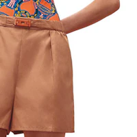 Details for (W) HERMES SS23 Celana Pendek Coklat Kasual dengan Logo Gesper Elastis. H3E3410D801