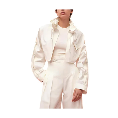 (Women) HERMES SS23 Colorblock Zip-Up Short Jacket in White H3E0204DP91