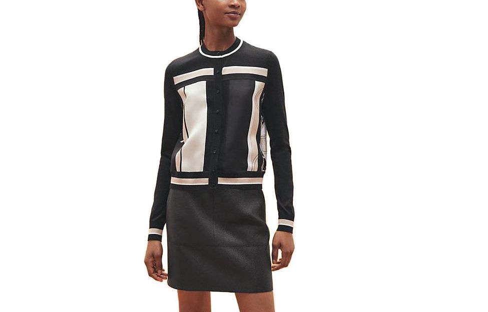 (Women) HERMES SS23  Contrast Casual Knit Cardigan Black Long Sleeve H3E2802D702
