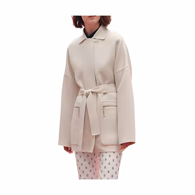(Women) HERMES SS23 Cream Fleece Jacket with Belted Collar Design. H3E0125DA2H