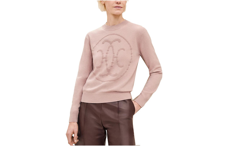 (Women) HERMES SS23  Fitted Crewneck Logo Sweater Pearl Rose Color. H3H2653D1VE