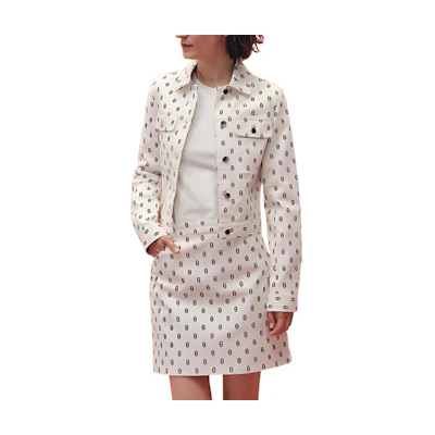 (Women) HERMES SS23 Full-Print Long-Sleeve Jacket Off-White H3E0231D591