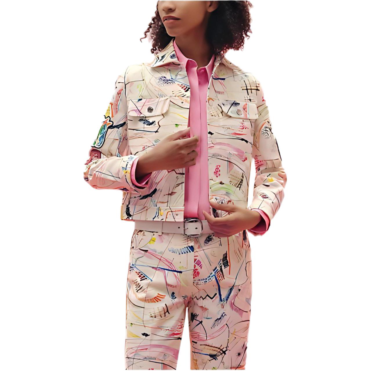 (Women) HERMES SS23  Graffiti Embroidered Denim Jacket Beige H3E0233D5Z136