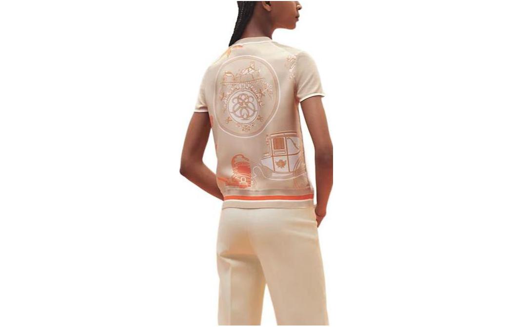 (Women) HERMES SS23  Graphic Print Cashmere Knit Short Sleeve Top Off-White. H3E2800D7W4 圖 3