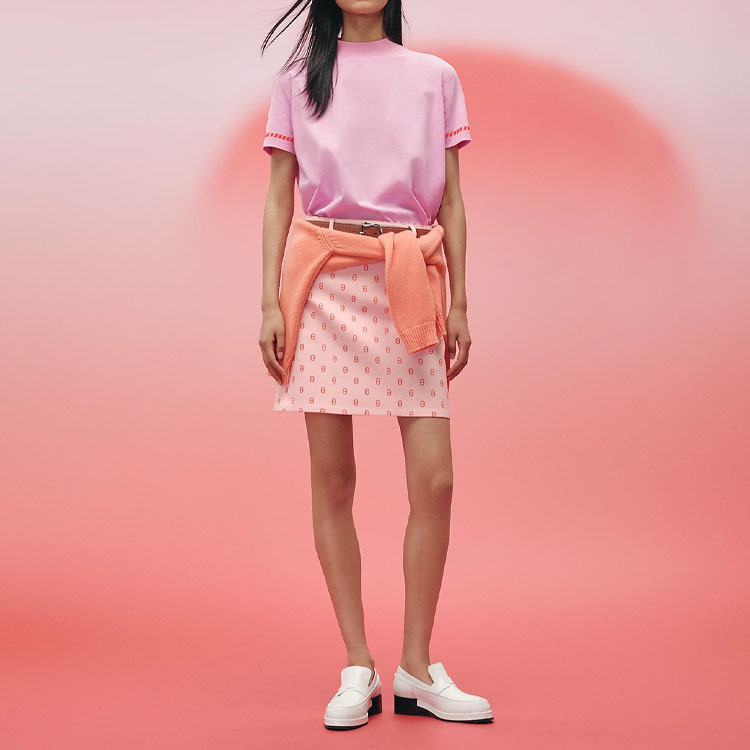 Shop (W) HERMES SS23 高腰Logo印花休閒粉紅裙 H3E0312D57I
