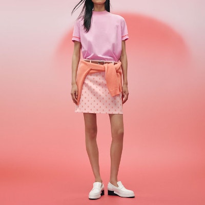 (W) HERMES SS23 高腰Logo印花休閒粉紅裙 H3E0312D57I Shop (W) HERMES SS23 高腰Logo印花休閒粉紅裙 H3E0312D57I