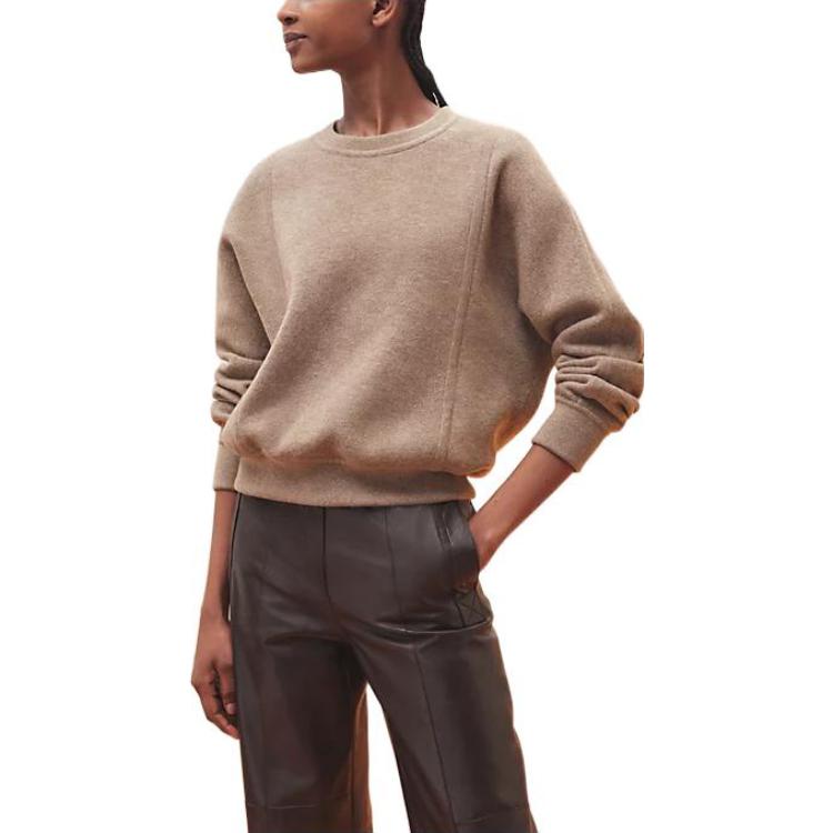 (Women) HERMES SS23  Linen Beige Solid Color Crewneck Long Sleeve Sweatshirt H3E2608D55K