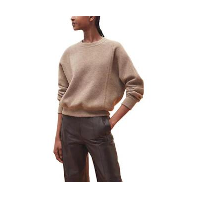 (Women) HERMES SS23 Linen Beige Solid Color Crewneck Long Sleeve Sweatshirt H3E2608D55K