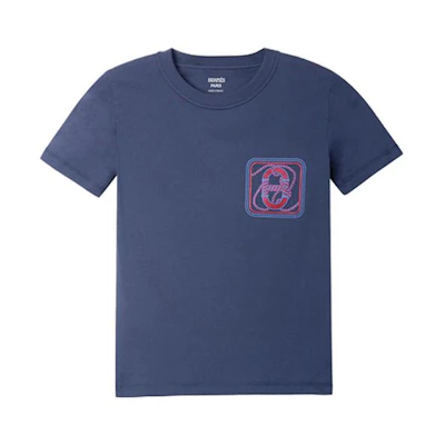 (Women) HERMES SS23 Logo Print Navy Blue Short Sleeve T-Shirt. H3E4625DLI1