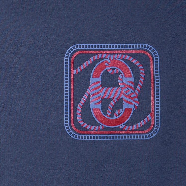 Details for (W) Camiseta Azul Marino de Manga Corta HERMES SS23 con Logo Estampado. H3E4625DLI1