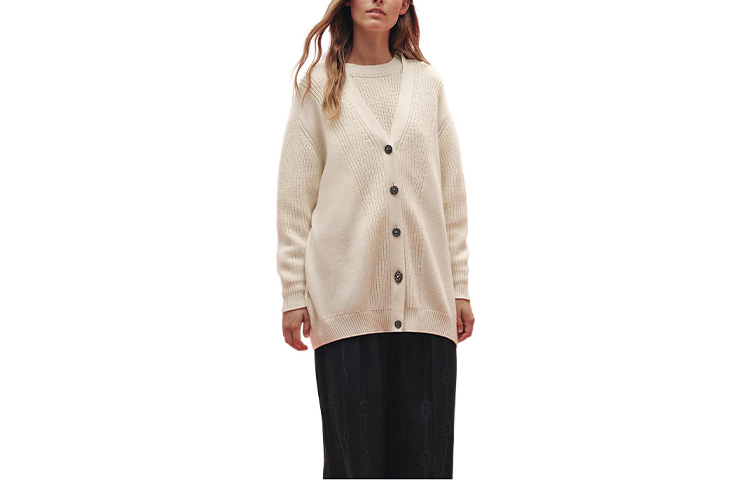 (Women) HERMES SS23  Loose-Fit White Cardigan Knit Sweater. H3E2702D1A3