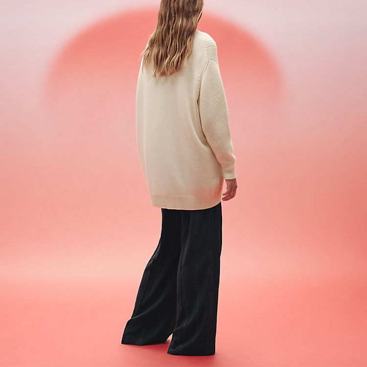 Lookbook (W) エルメス SS23 ルーズフィット ホワイト カーディガン ニットセーター H3E2702D1A3