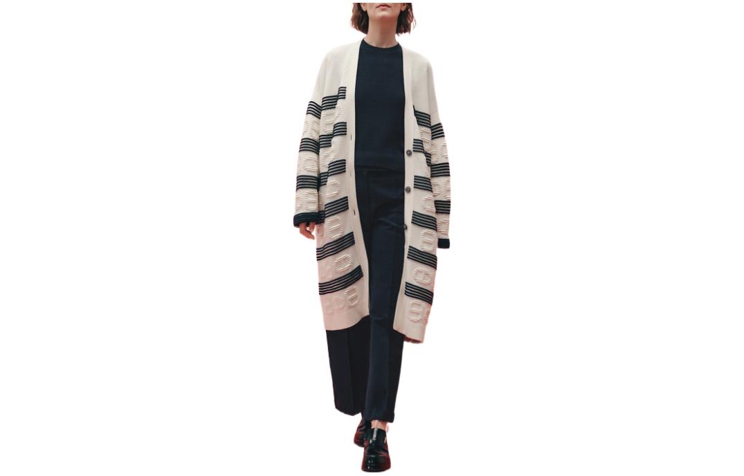 (Women) HERMES SS23  Mid-Length Striped Knit Cardigan Off-White H3E2102D2A3