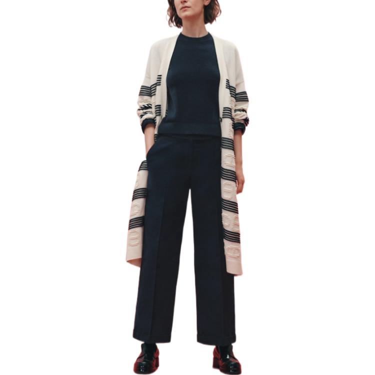 Lookbook (W) HERMES SS23 Kardigan Rajut Bercorak Jalur Separas Lutut Putih Gading H3E2102D2A3