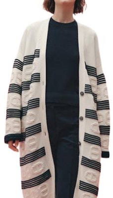 (W) HERMES SS23 Kardigan Rajut Bercorak Jalur Separas Lutut Putih Gading H3E2102D2A3 Purchase (W) HERMES SS23 Kardigan Rajut Bercorak Jalur Separas Lutut Putih Gading H3E2102D2A3