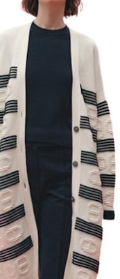 (W) HERMES SS23 Kardigan Rajut Bercorak Jalur Separas Lutut Putih Gading H3E2102D2A3 Sizing (W) HERMES SS23 Kardigan Rajut Bercorak Jalur Separas Lutut Putih Gading H3E2102D2A3