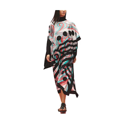 (Women) HERMES SS23 Multicolor All-Over Print Long Short-Sleeve Dress H3E0505D61934
