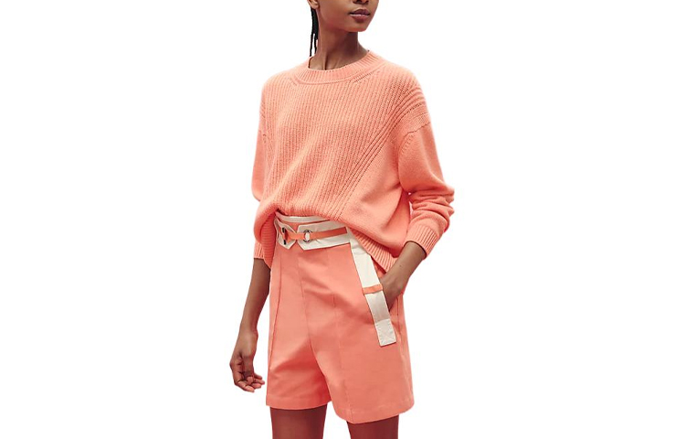 Order (Women) HERMES SS23  Orange Cashmere Ribbed Knitted Crewneck Long Sleeve Sweater H3E2604D12V