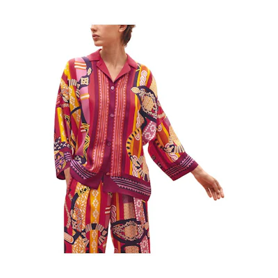 (Women) HERMES SS23 Red Printed Long-Sleeve Pajama-Style Shirt. H3E0631DQOV