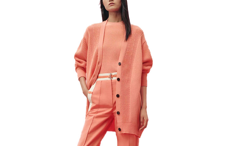 (Women) HERMES SS23  Solid V-Neck Knit Cardigan Joy Orange. H3E2702D12V