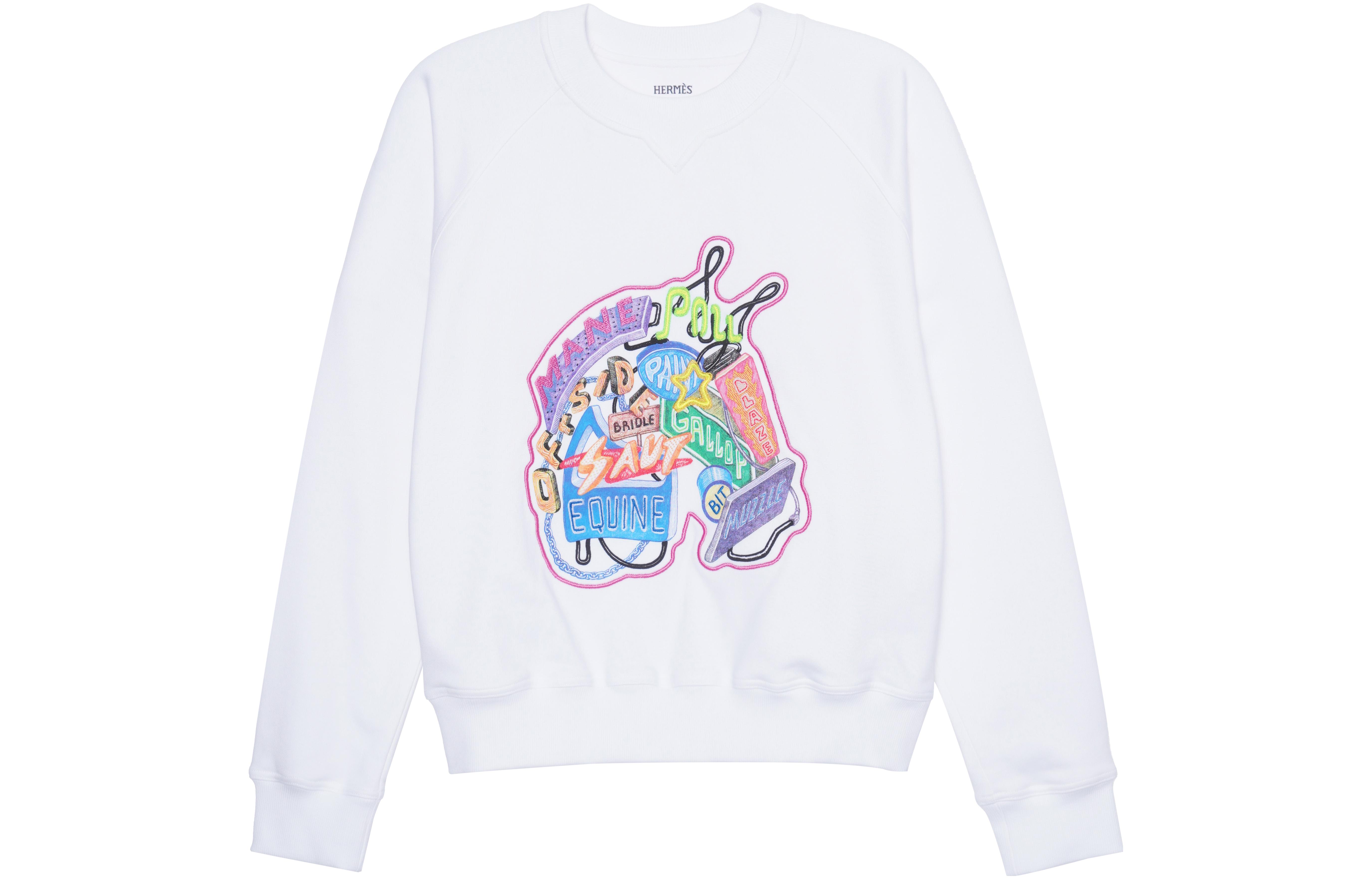 (Women) HERMES SS23  White Embroidered Logo Pullover Sweatshirt. H3E4626DA90