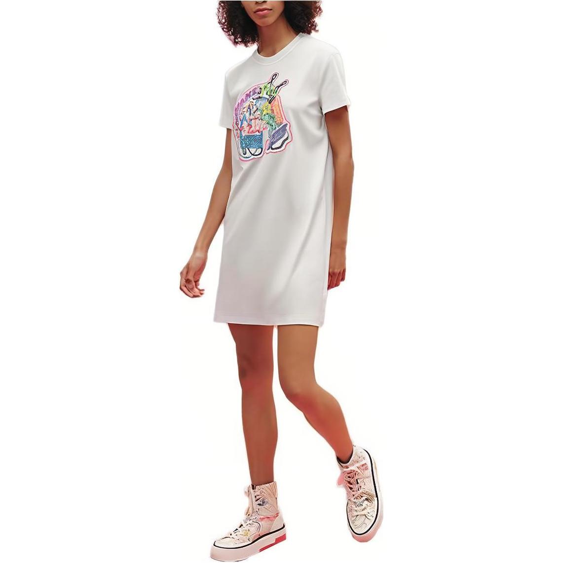 (Women) HERMES SS23  White Graphic Print Straight-Cut Short-Sleeve Dress H3E4507DH90