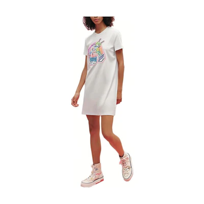 (Women) HERMES SS23 White Graphic Print Straight-Cut Short-Sleeve Dress H3E4507DH90