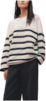 (Women) HERMES SS23 White Striped Knit Loose Fit Crewneck Sweater H3E2624D2A3 (Women) HERMES SS23 White Striped Knit Loose Fit Crewneck Sweater H3E2624D2A3