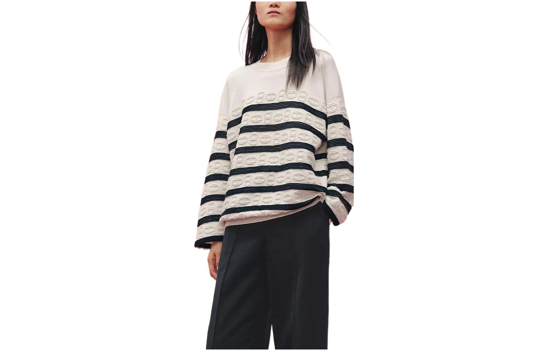 (Women) HERMES SS23  White Striped Knit Loose Fit Crewneck Sweater H3E2624D2A3 圖 2