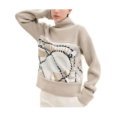 (Women) HERMES SS23 White Turtleneck Sweater with Rolled Sleeves. H3H2823DJB3