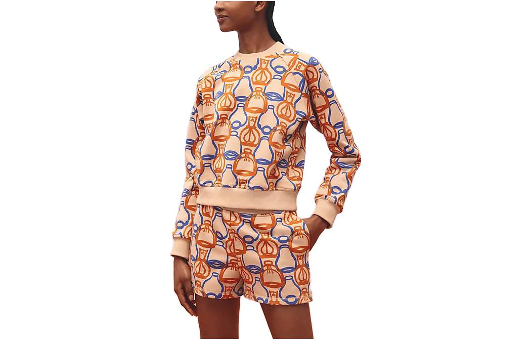 (Women) Hermes SS23 Beige Geometric Print Crewneck Pullover Sweatshirt H3E4616DI0O